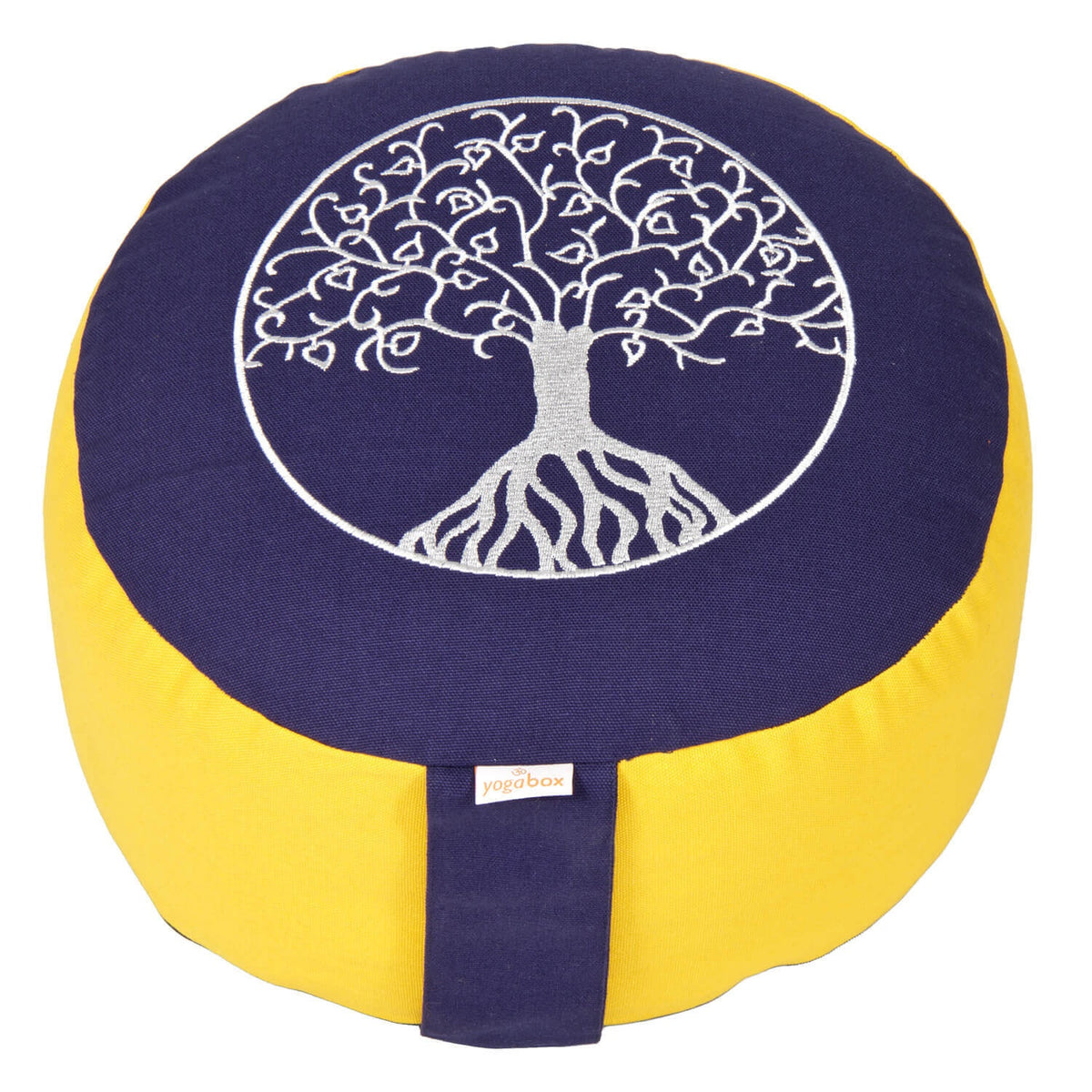 Meditationskissen Glückssitz® Lebensbaum dunkelblau / dotter 33 x 33 x 15 cm Buchweizenschalen