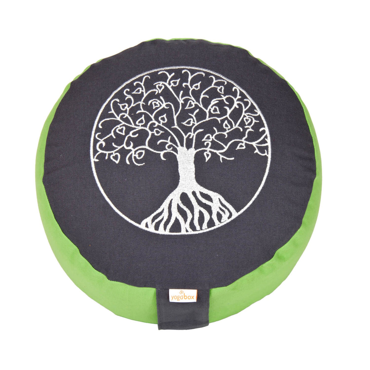 Meditationskissen Glückssitz® Lebensbaum grau / apfelgrün 33 x 33 x 15 cm Buchweizenschalen