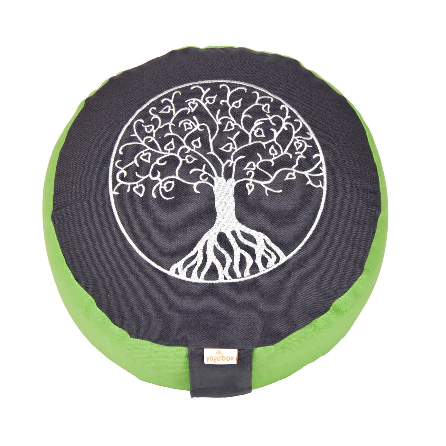 Meditationskissen Glückssitz® Lebensbaum grau / apfelgrün 33 x 33 x 15 cm Buchweizenschalen