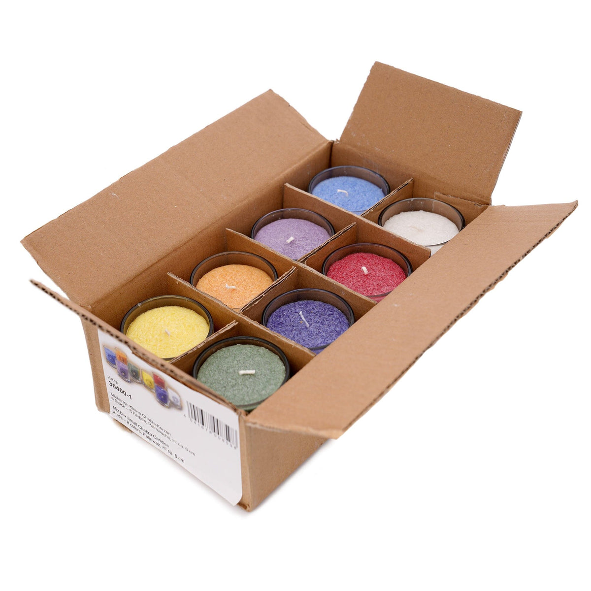 8 Chakra Palmwachs im Glas Set 