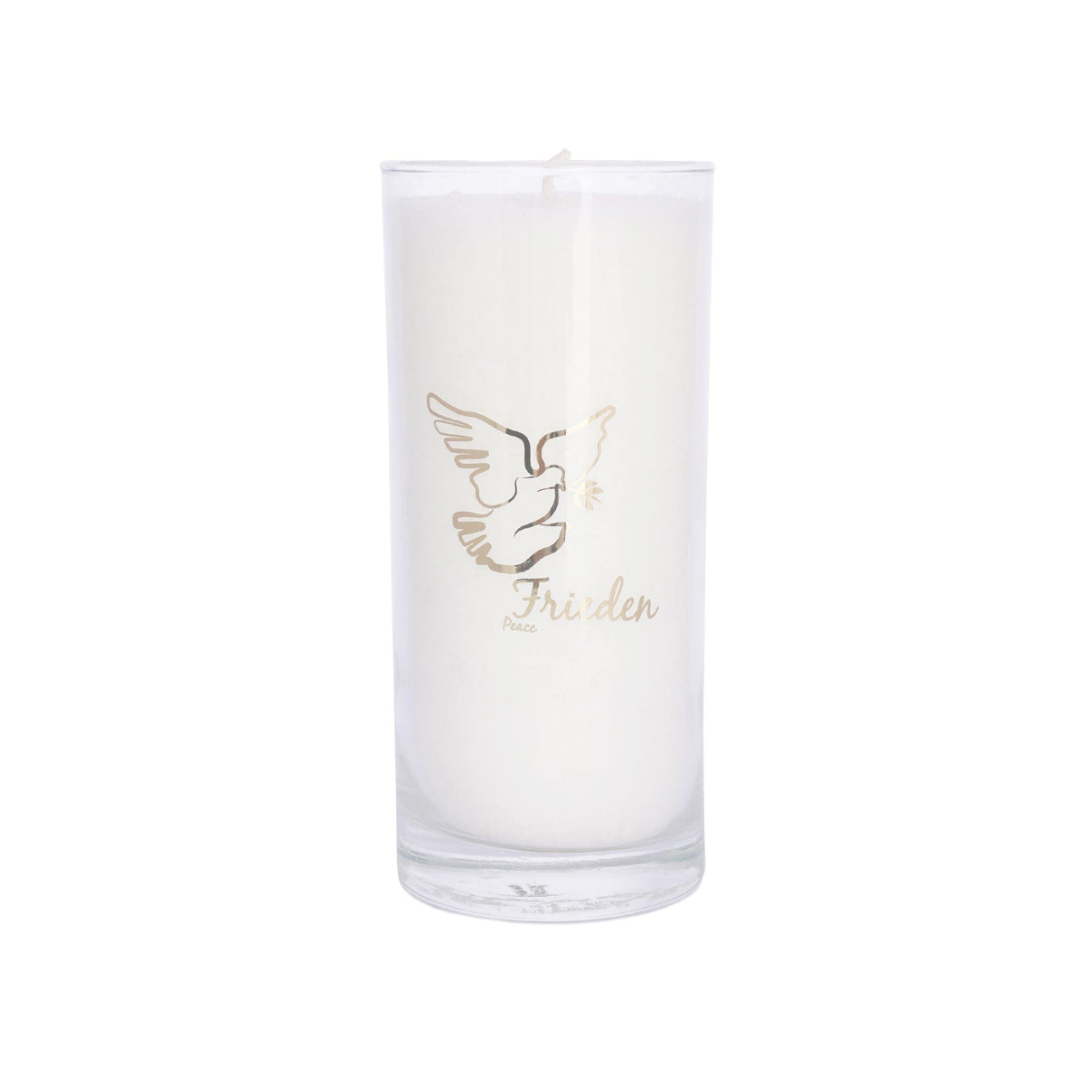 MAGISCHE KERZE Weiß mit dem goldenen Etiket weiß 14 x 6,5 cm Friedenstaube