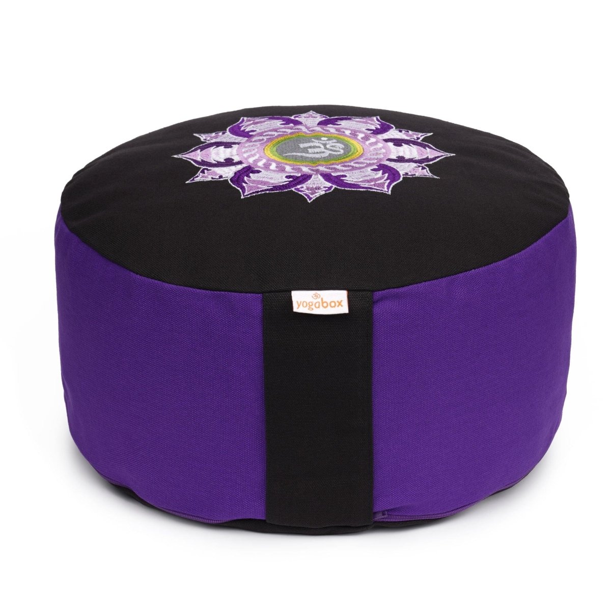 Meditationskissen Glückssitz® Lotus Stick lila / schwarz - YOVANA GmbH • yogabox.de