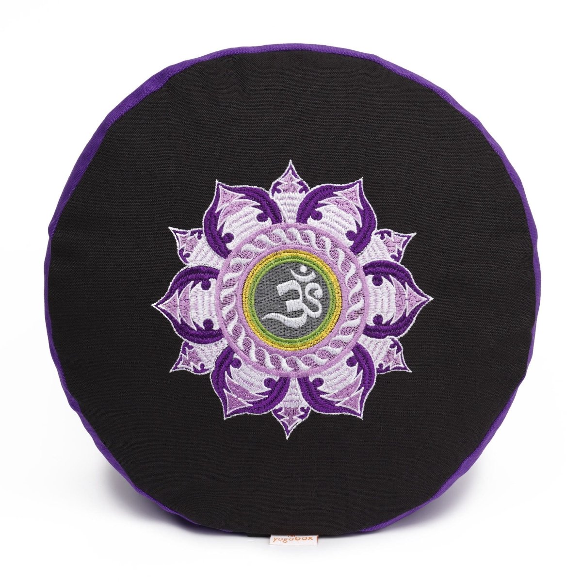 Meditationskissen Glückssitz® Lotus Stick lila / schwarz - YOVANA GmbH • yogabox.de