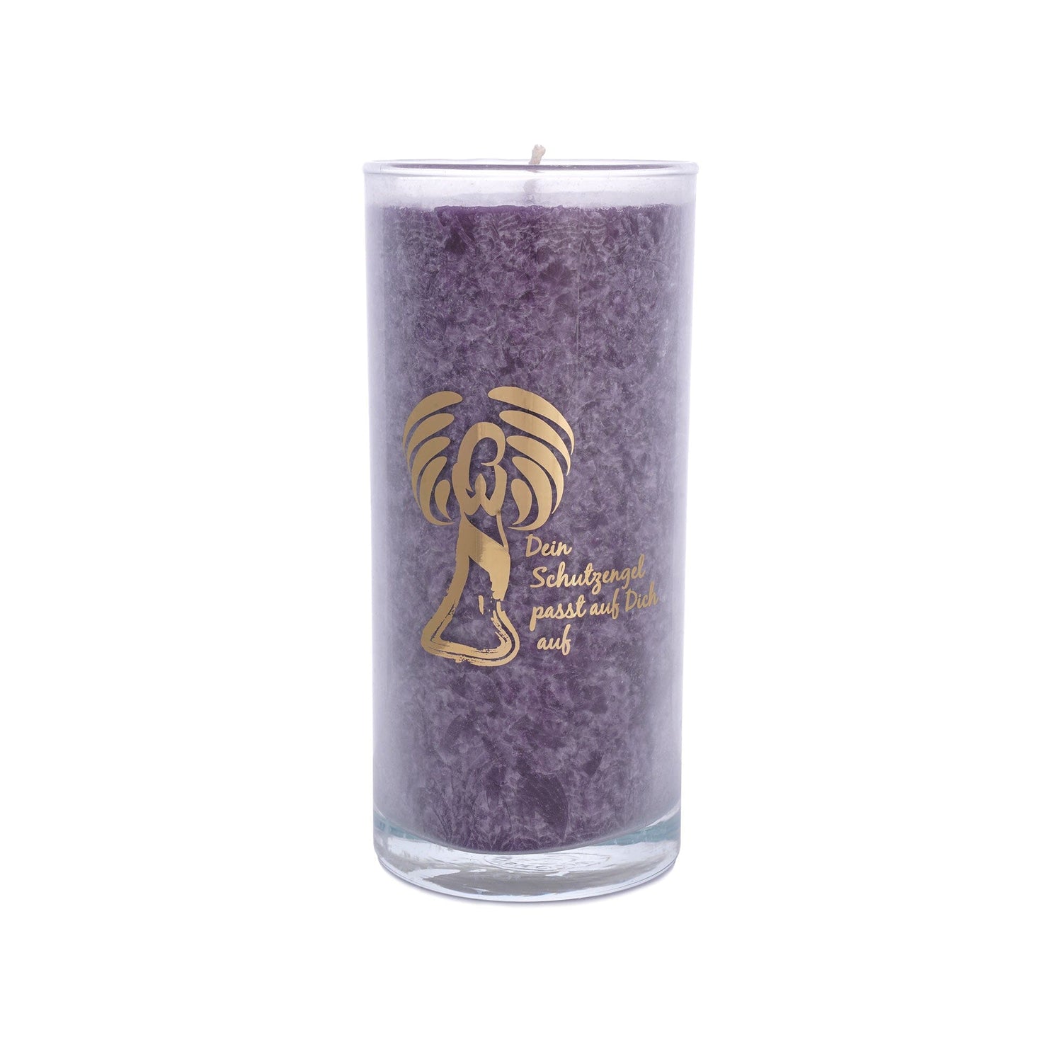 Palmwachs-Kerze mit goldenen Etikett aubergine 14 cm Schutzengel