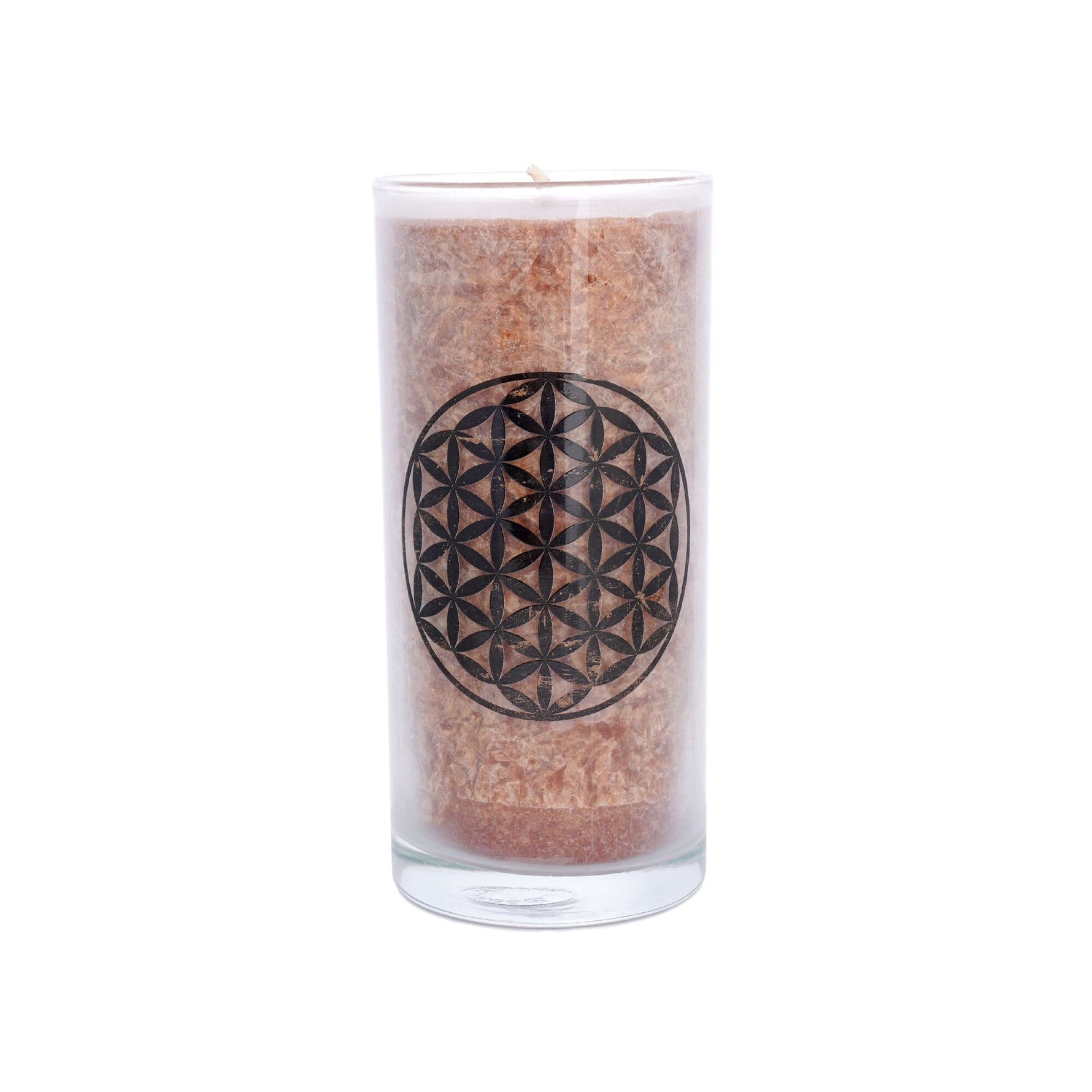 Palmwachs-Kerze mit Vintage-Rost-Etikett 14 cm Blume des Lebens