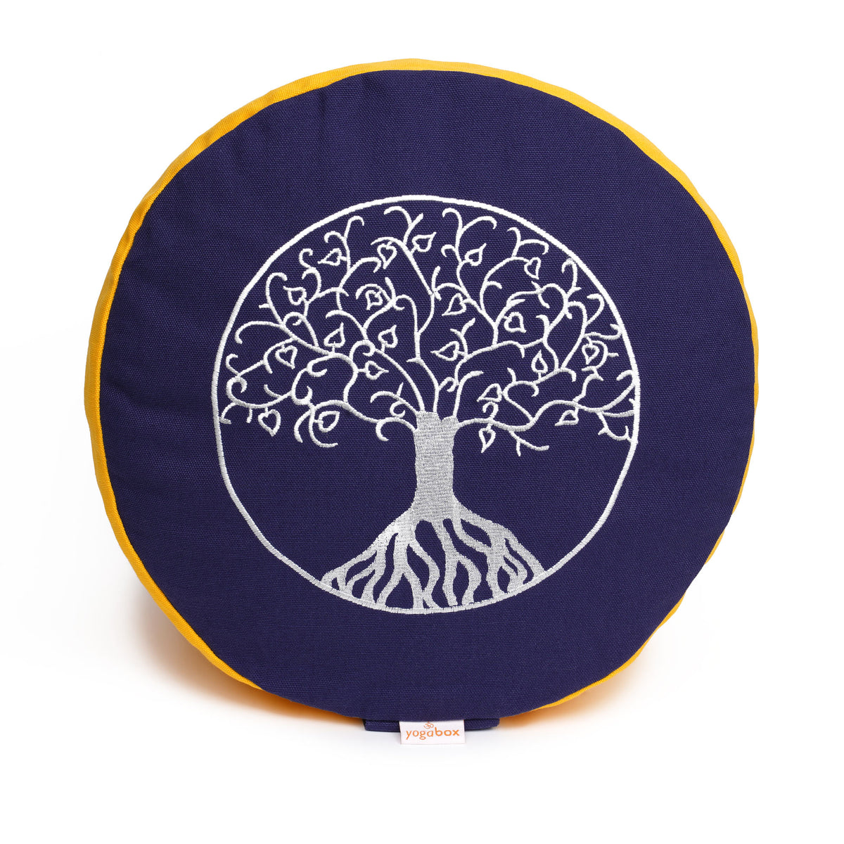 Meditationskissen Glückssitz® Lebensbaum dunkelblau / dotter 33 x 33 x 15 cm Buchweizenschalen