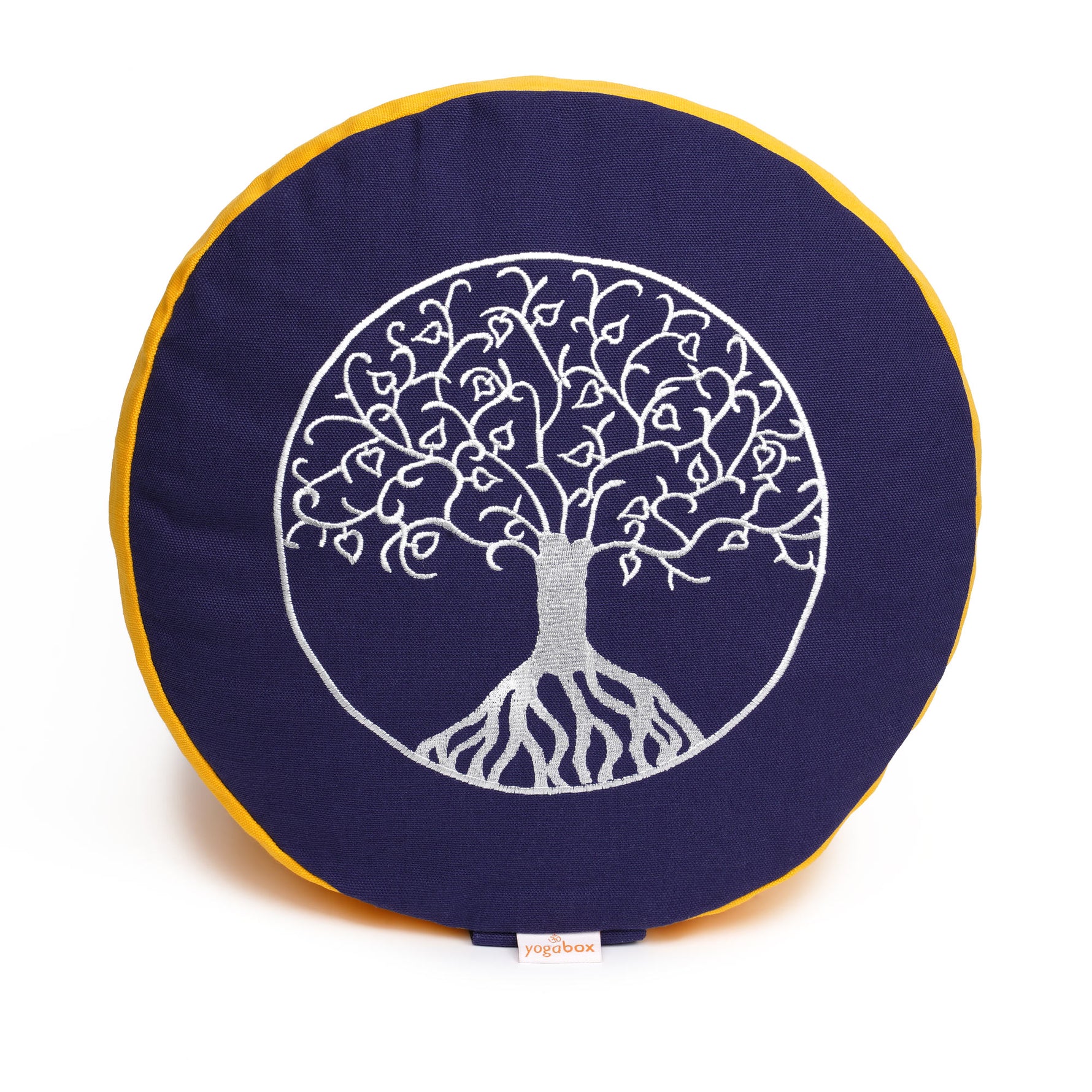 Meditationskissen Glückssitz® Lebensbaum dunkelblau / dotter 33 x 33 x 15 cm Buchweizenschalen