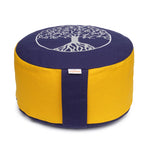 Meditationskissen Glückssitz® Lebensbaum dunkelblau / dotter 33 x 33 x 15 cm Buchweizenschalen