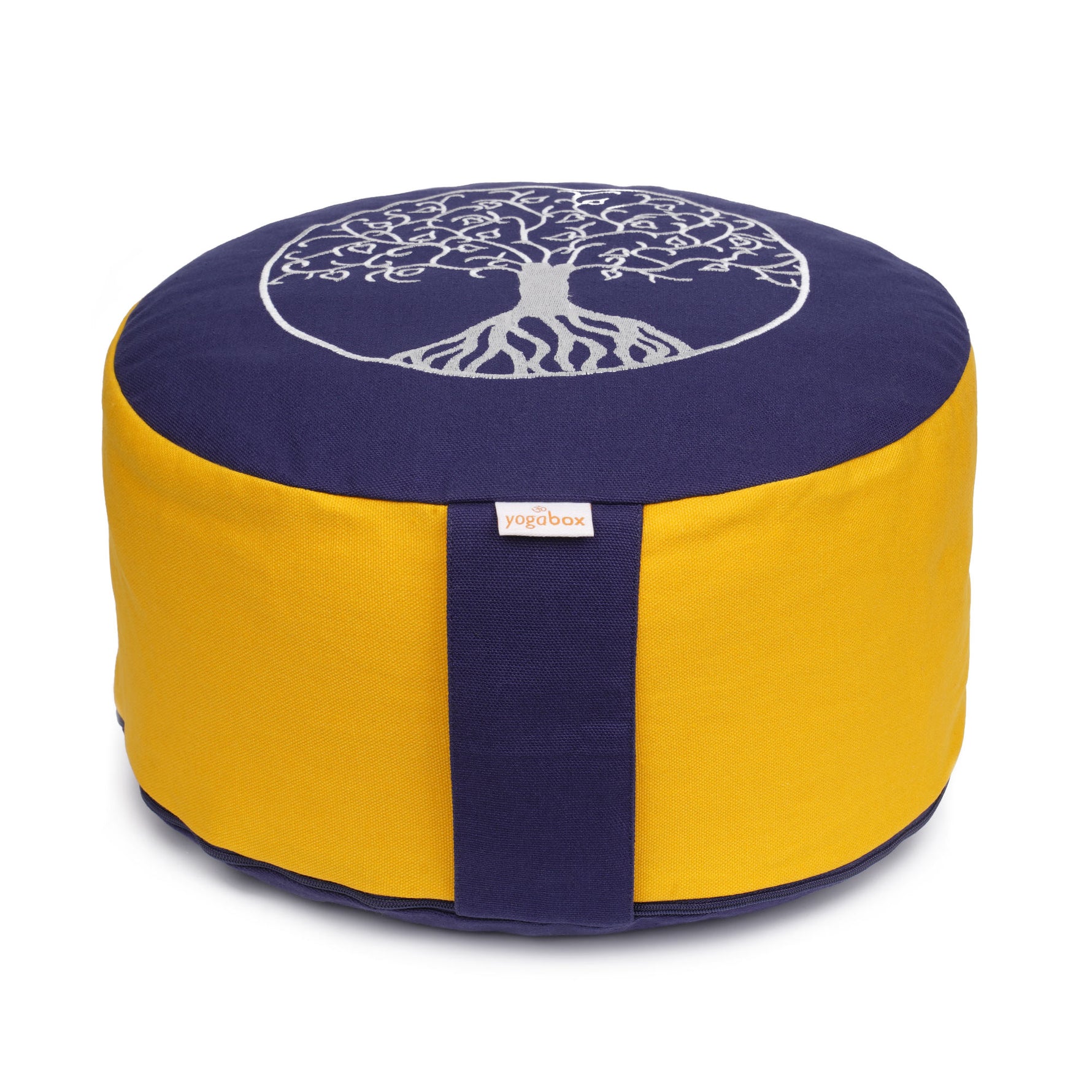 Meditationskissen Glückssitz® Lebensbaum dunkelblau / dotter 33 x 33 x 15 cm Buchweizenschalen