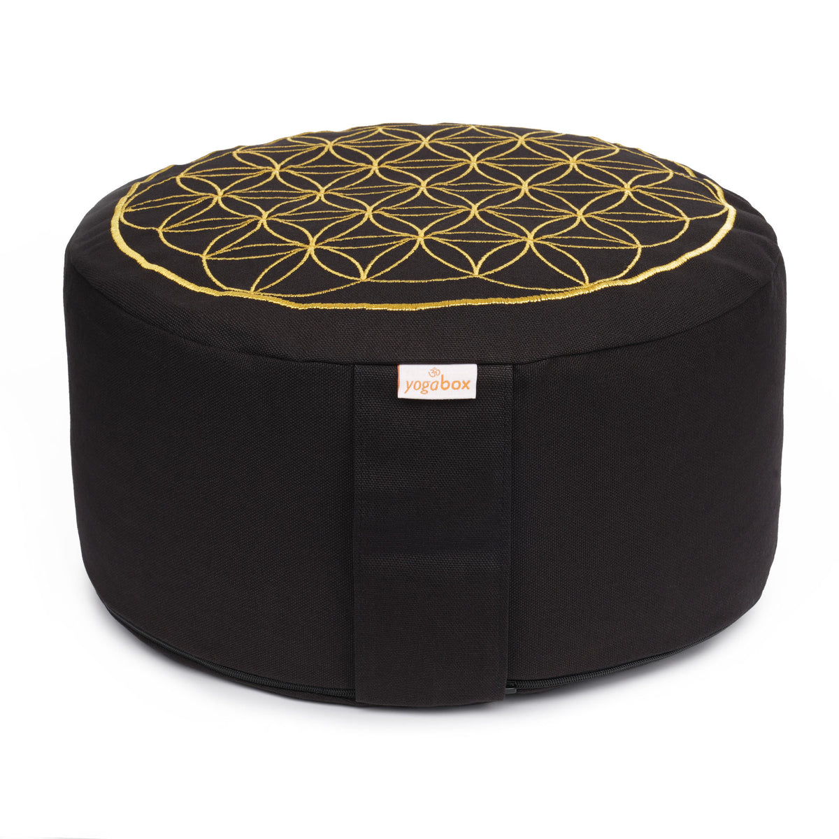 Meditationskissen Glückssitz® Blume des Lebens schwarz 33 x 33 x 15 cm Buchweizenschalen