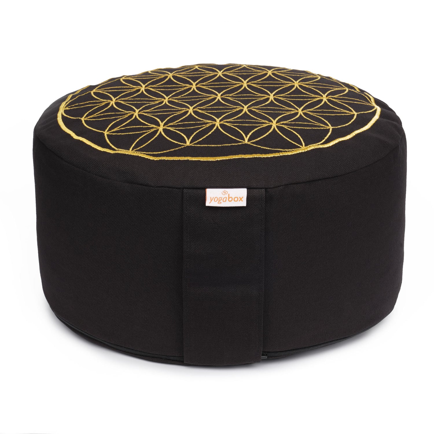 Meditationskissen Glückssitz® Blume des Lebens schwarz 33 x 33 x 15 cm Buchweizenschalen