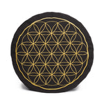 Meditationskissen Glückssitz® Blume des Lebens schwarz 33 x 33 x 15 cm Buchweizenschalen