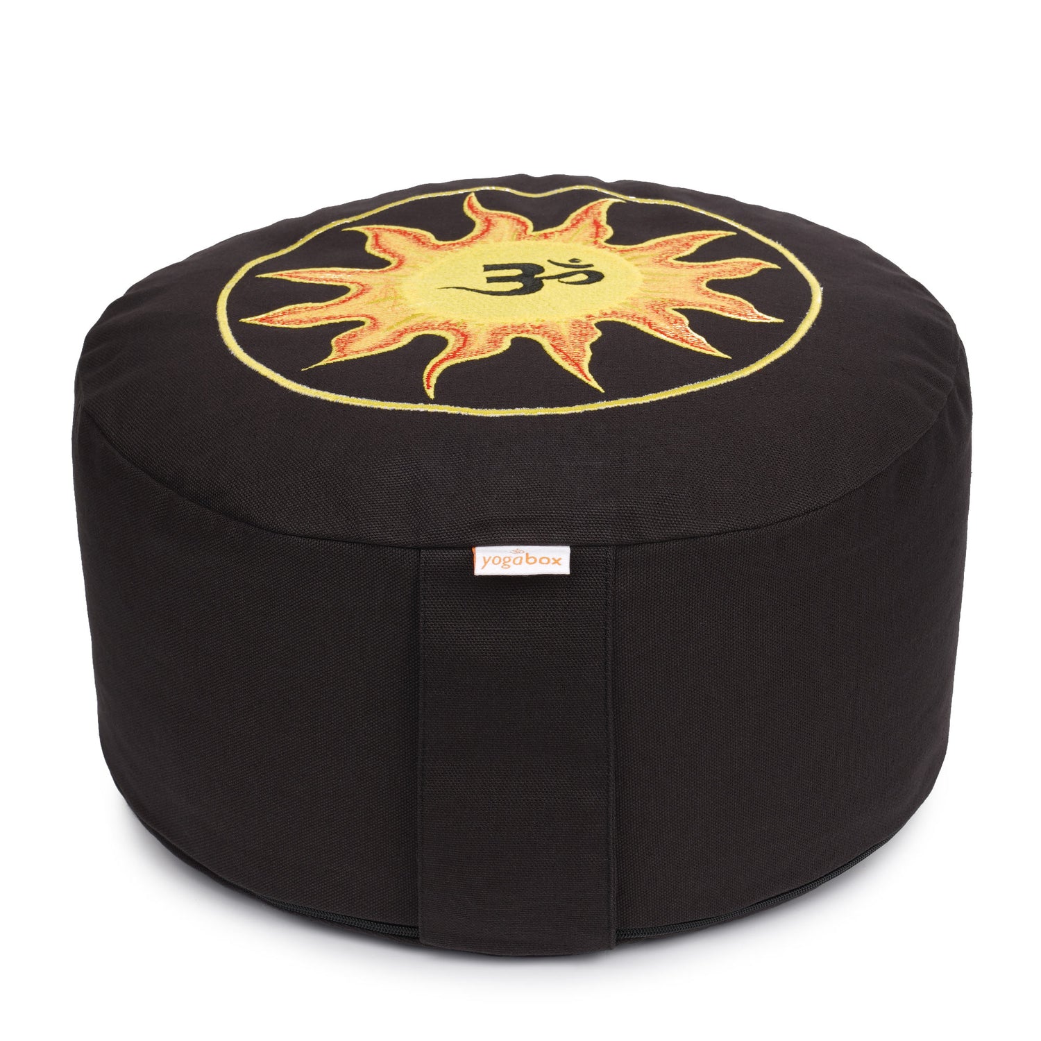 Meditationskissen Glückssitz® Sonne O M Stick schwarz/gelb/orange 33 x 33 x 15 cm Buchweizenschalen