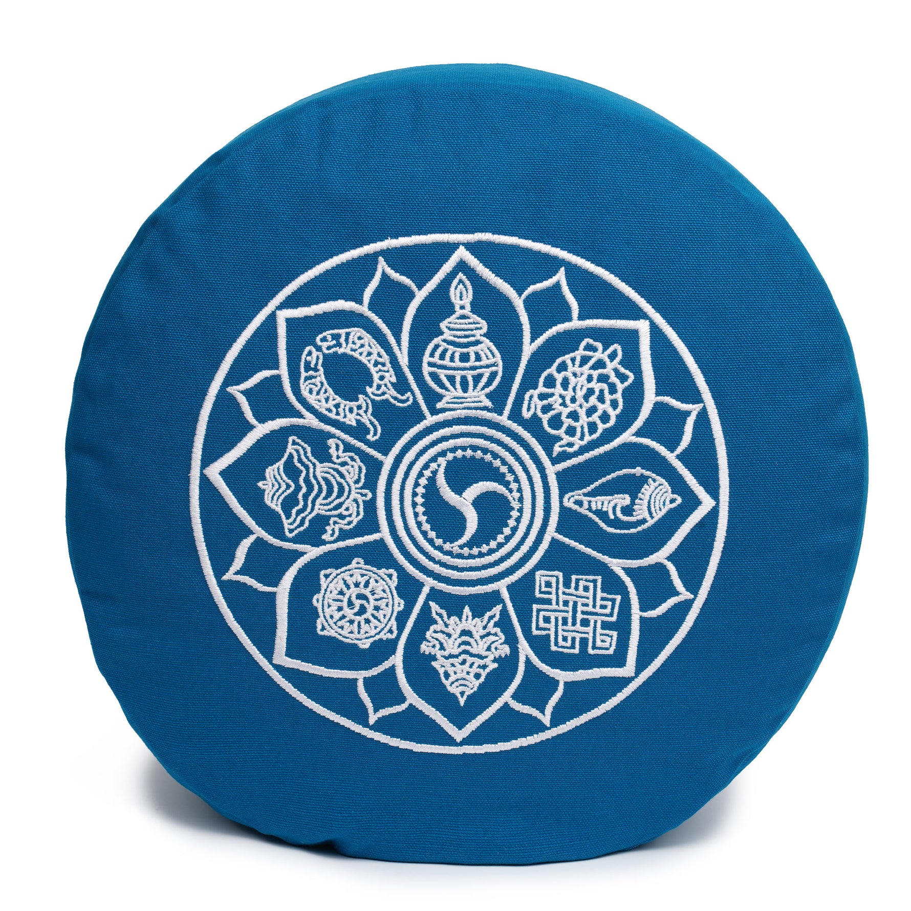 Meditationskissen Glückssitz® 8 Glückverheißende Symbole petrol 33 x 33 x 15 cm Buchweizenschalen