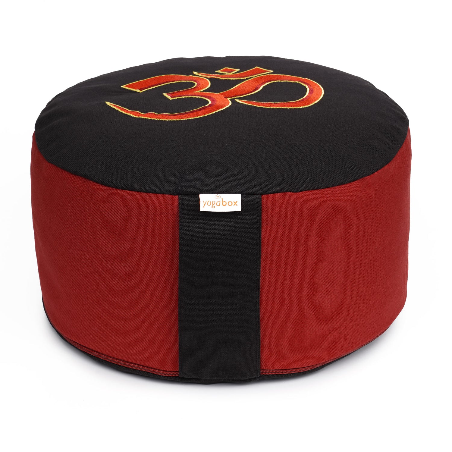 Meditationskissen Glückssitz® mit O M - Symbol bordeaux/schwarz 33 x 33 x 15 cm Buchweizenschalen