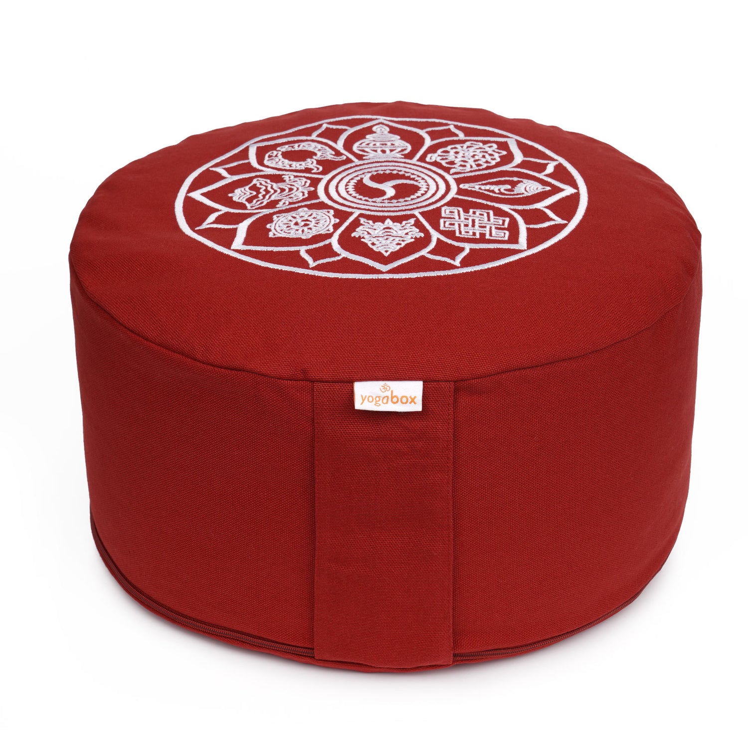 Meditationskissen Glückssitz® 8 Glückverheißende Symbole bordeaux 33 x 33 x 15 cm Buchweizenschalen