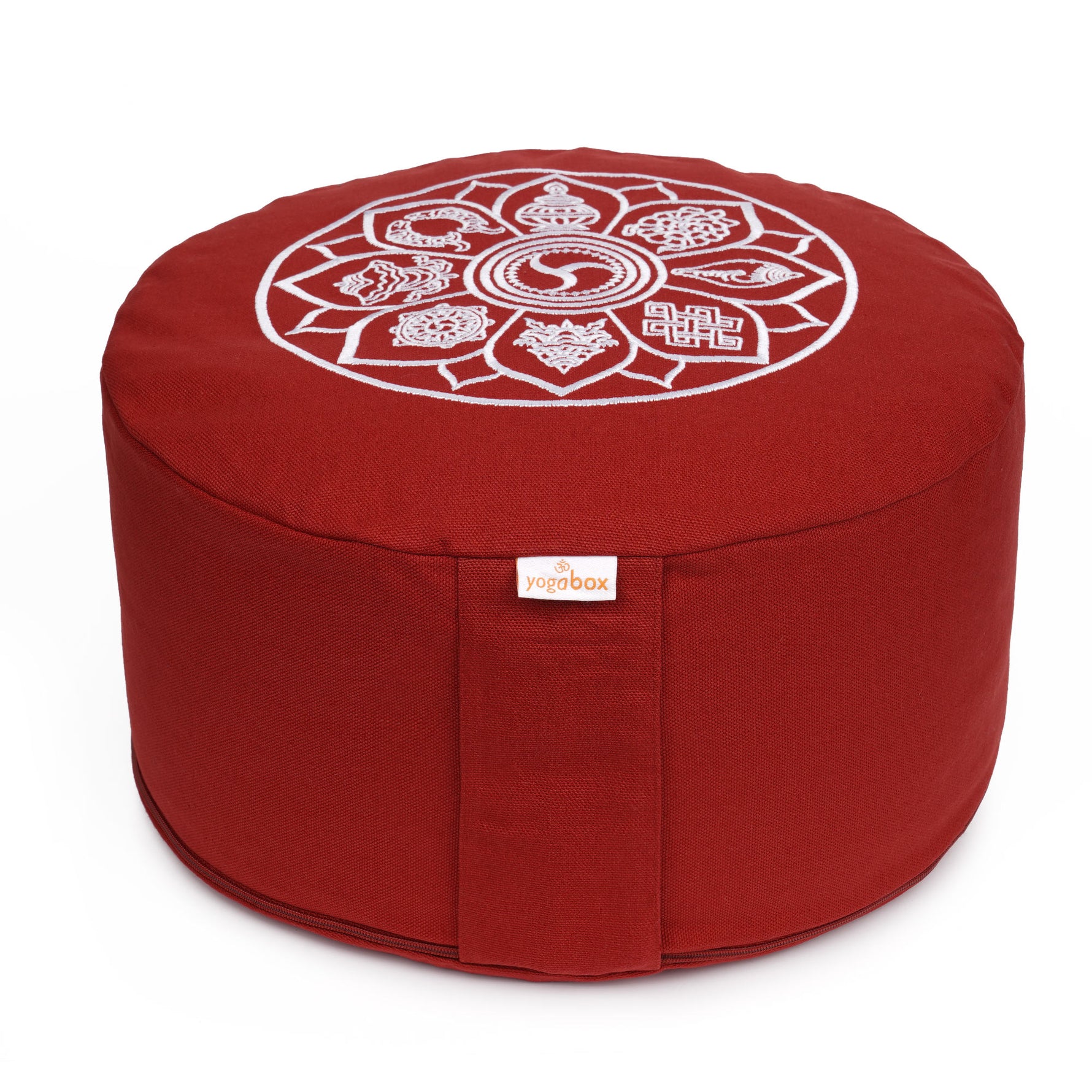 Meditationskissen Glückssitz® 8 Glückverheißende Symbole bordeaux 33 x 33 x 15 cm Buchweizenschalen