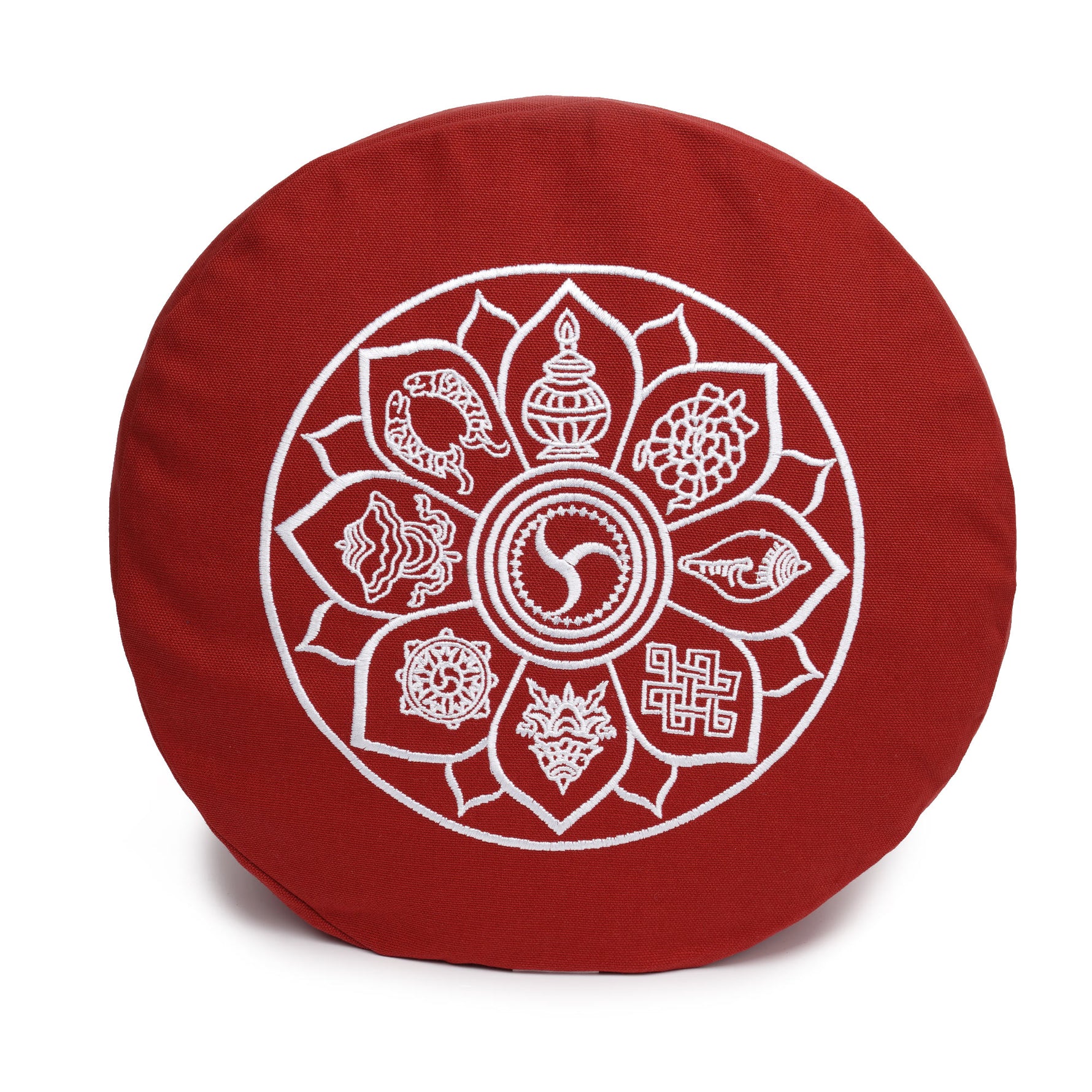 Meditationskissen Glückssitz® 8 Glückverheißende Symbole bordeaux 33 x 33 x 15 cm Buchweizenschalen