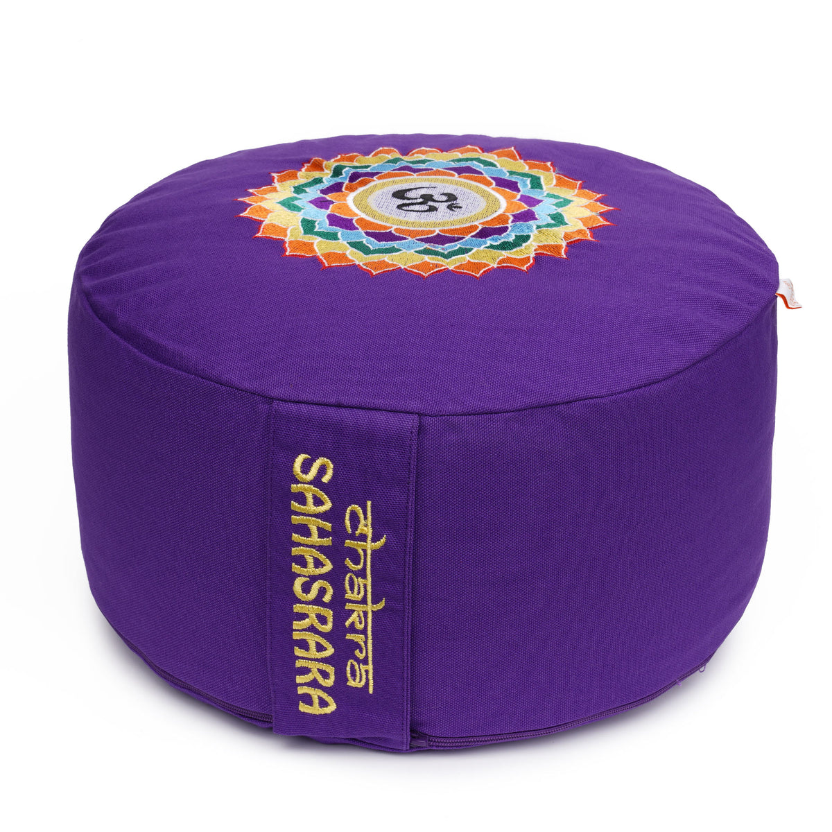 Meditationskissen Glückssitz® Chakra lila 33 x 33 x 15 cm Buchweizenschalen Chakra Kronen-Chakra mit OM (Sahasrara)