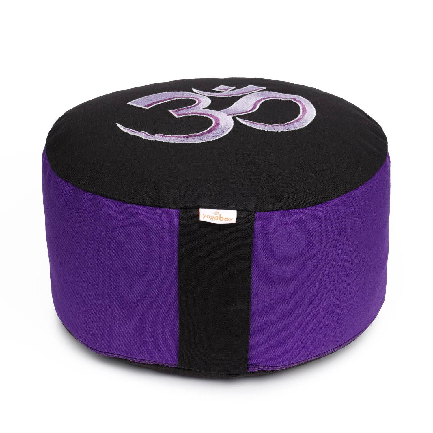 Meditationskissen Glückssitz® mit O M - Symbol violett/schwarz 33 x 33 x 15 cm Buchweizenschalen