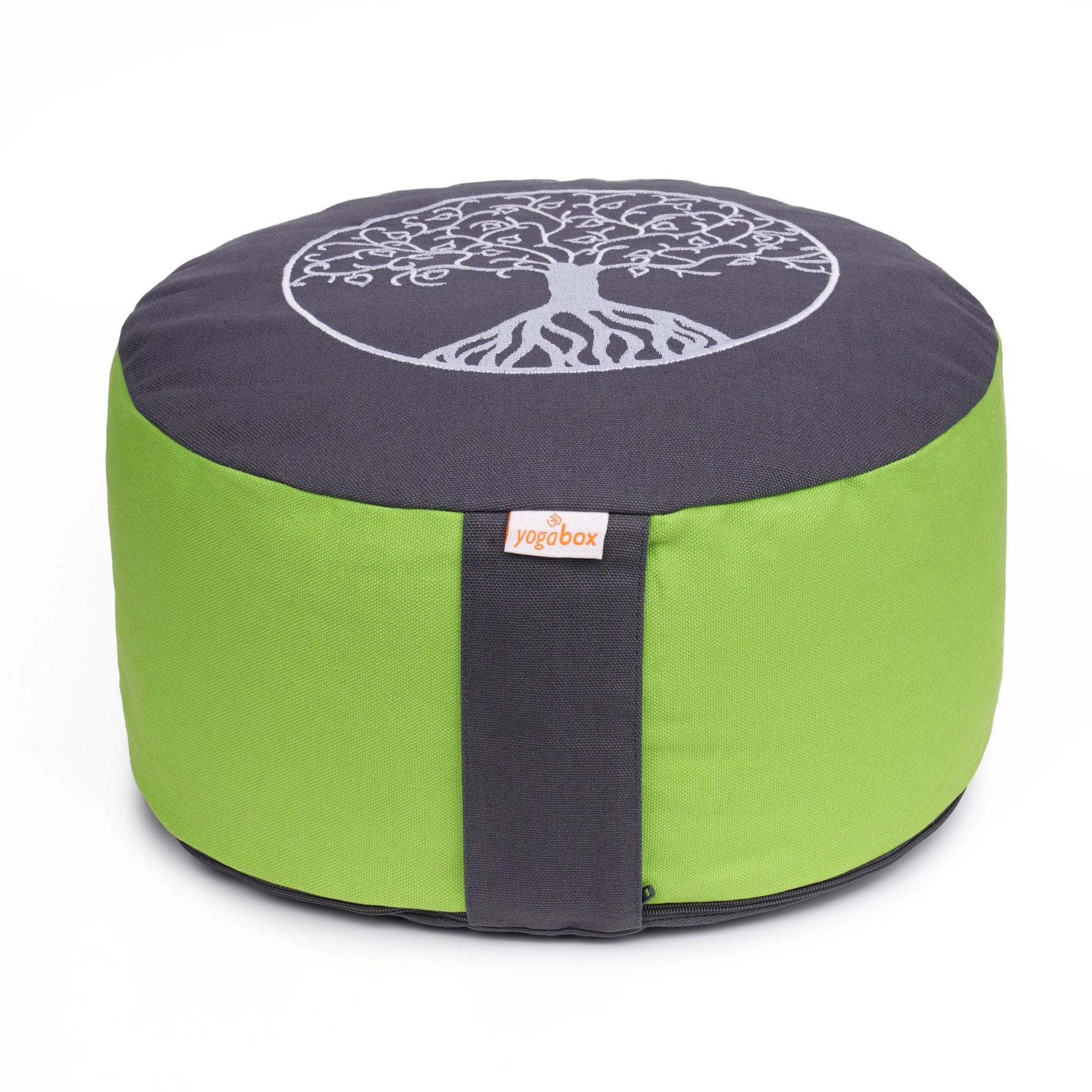 Meditationskissen Glückssitz® Lebensbaum grau / apfelgrün 33 x 33 x 15 cm Buchweizenschalen