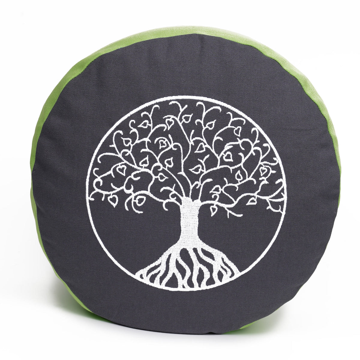 Meditationskissen Glückssitz® Lebensbaum grau / apfelgrün 33 x 33 x 15 cm Buchweizenschalen