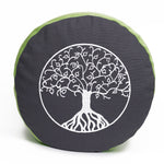 Meditationskissen Glückssitz® Lebensbaum grau / apfelgrün 33 x 33 x 15 cm Buchweizenschalen