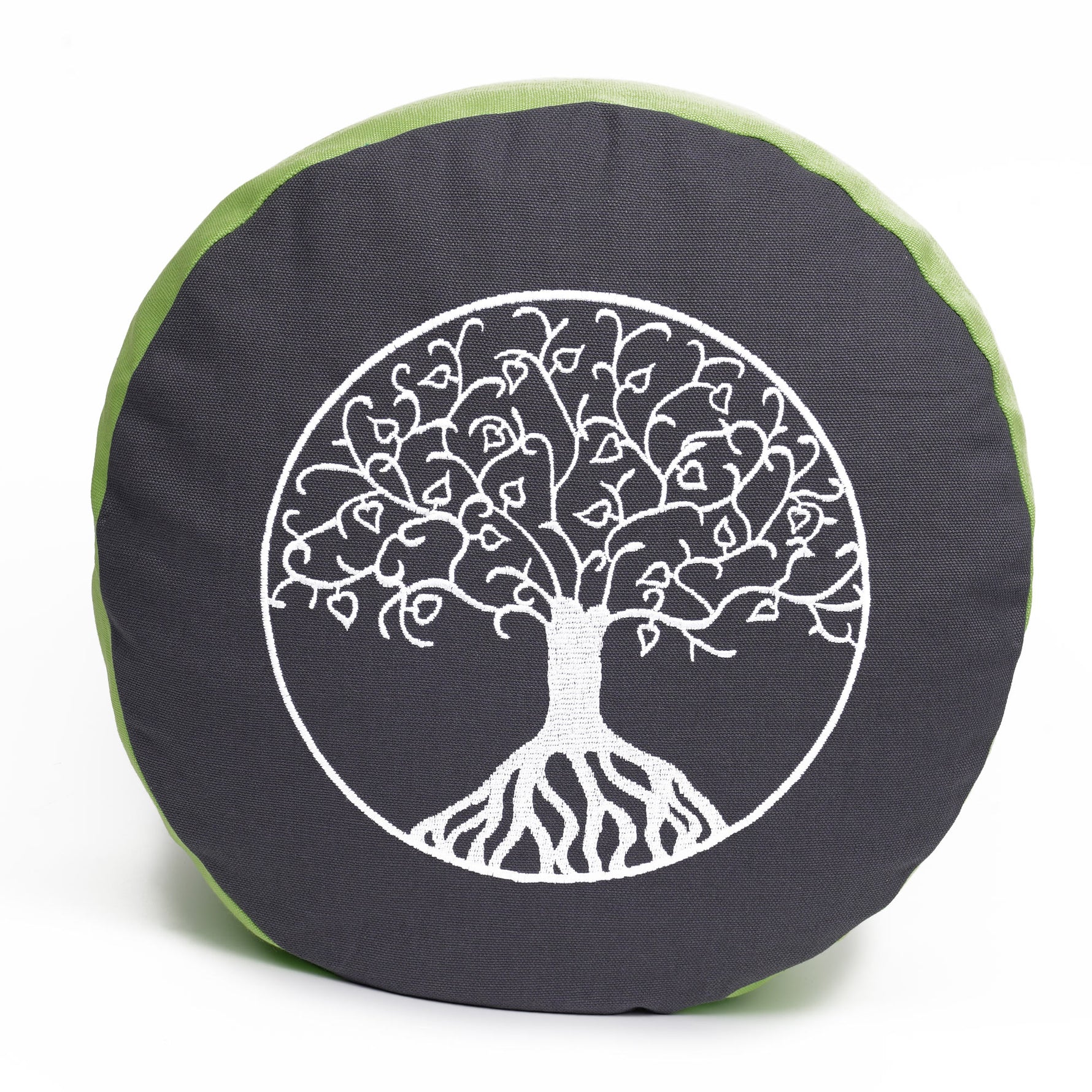 Meditationskissen Glückssitz® Lebensbaum grau / apfelgrün 33 x 33 x 15 cm Buchweizenschalen